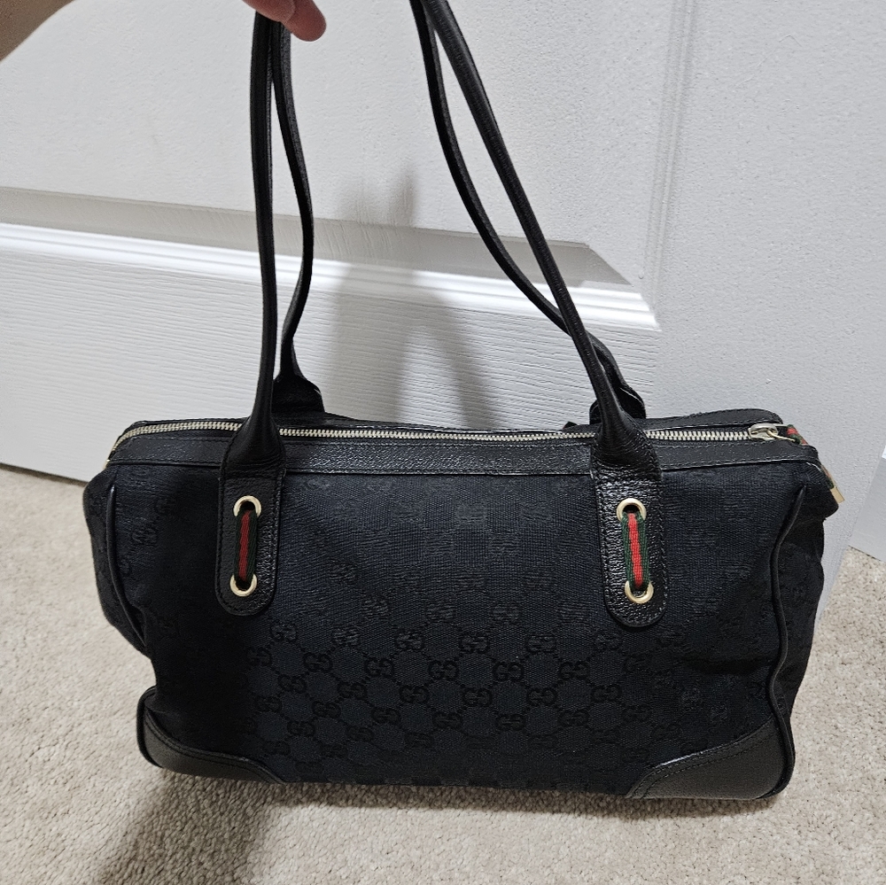 Authentic Gucci black monogram canvas Princy shoulder bag with dust bag